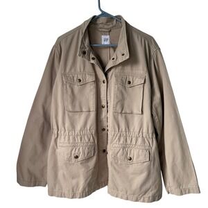 GAP Men's Oversized Beige Canvas Jacket XL Tan Utility Chore Workwear Drawstring